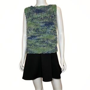 Handmade Yarn Knit Boatneck Vest Womens SZ S Cottagecore Grannycore Teacher